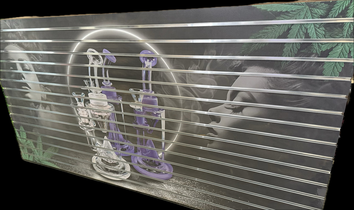 Custom Slot Wall- Pipe Girl with 15 Metal stripes Slatwall Insert