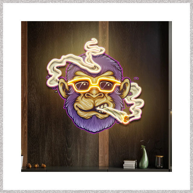 Purple Monkey Smoking Cigar 35" LED Neon Sign Light Pop Art