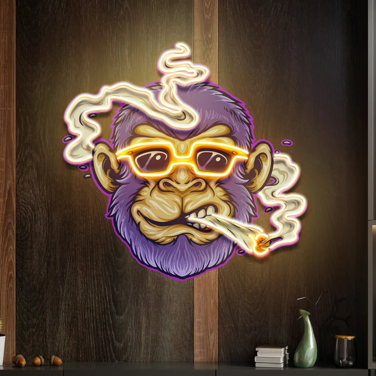 Purple Monkey Smoking Cigar 35" LED Neon Sign Light Pop Art