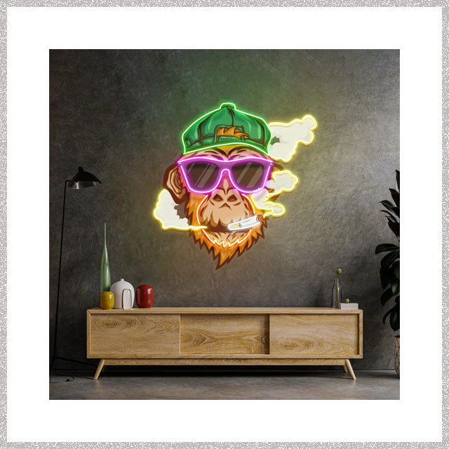 Orange Monkey Smoking Cigar 35" LED Neon Sign Light Pop Art