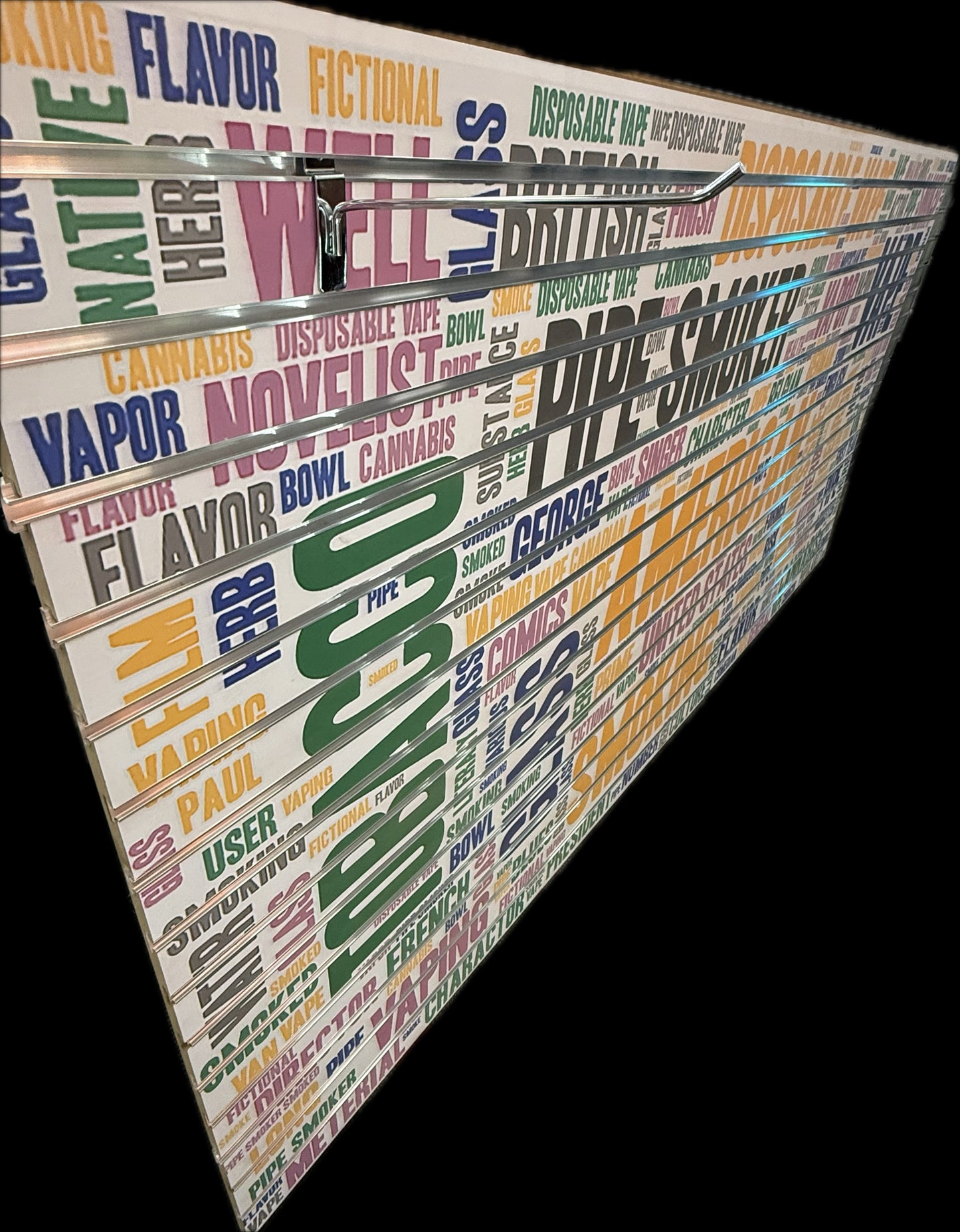 custom Slot Wall- Theme words with Metal Slatwall Insert